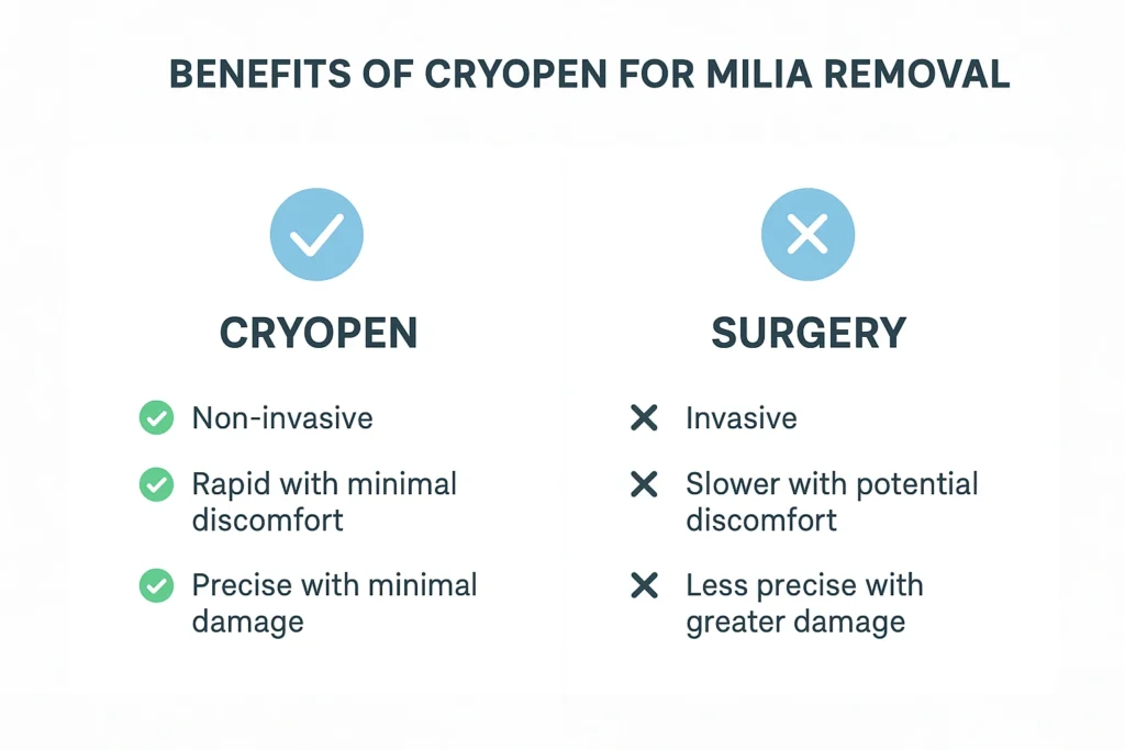 Benefits of cryopen for milia removal Upper Walthamstow compared to surgical treatments.