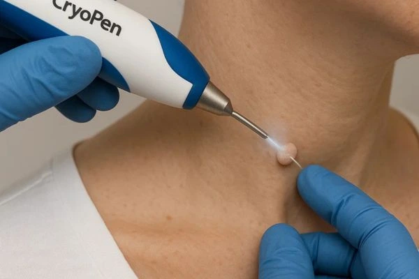 Person receiving cryotherapy Upper Walthamstow for skin tag removal