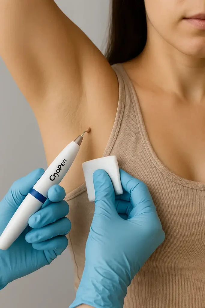 woman having cryopen to remove underarm skin tags Upper Walthamstow